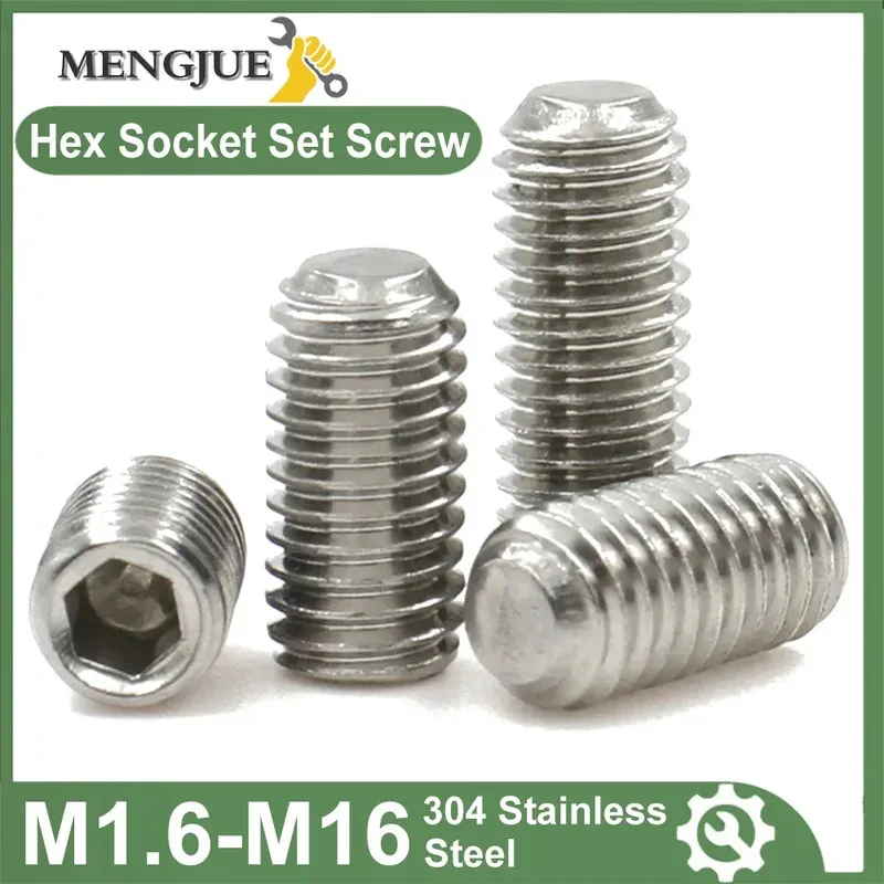 10pcs,304 stainless steel hexagon socket flat set screw, flat end grub screw, headless setscrew, jackscrew.