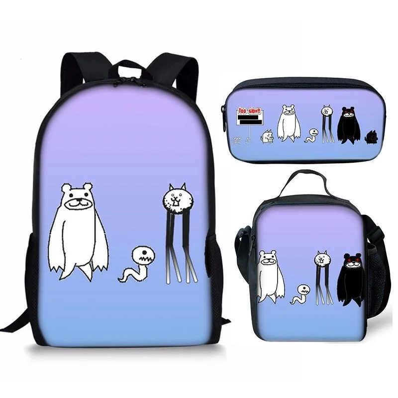 The Battle Cats Backpack Classic Fashion Cartoon Pattern 3D Print Pupil School Bags Laptop Daypack Lunch Bag Pencil Case