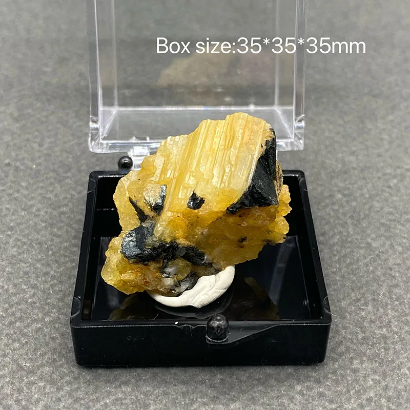 

100% Natural Yellow tourmaline Mineral Specimens Stones and Crystals Healing Crystal +Box size:35*35*35 mm