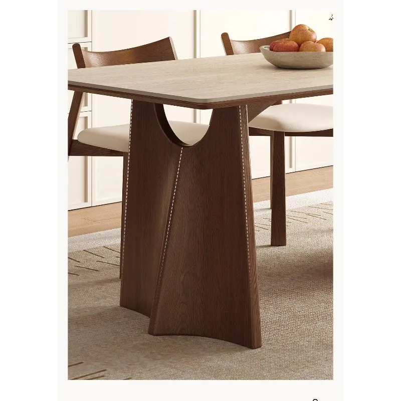 Creative Designer Solid Wooden Dining Table Modern Luxury Dining Table With Rectangle Sintered Stone Top Dining Table Set Sale