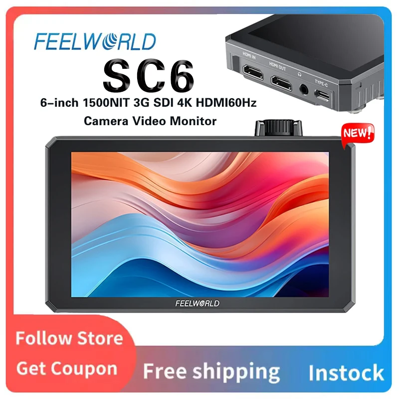 Outdoor Videography FEELWORLD SC6 6 Inch 1500nit Aluminum Monitor Touch 3G SDI 4K 60Hz HDMI Camera Accessory