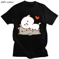 Peach Cat Goma Mochi Cartoon Print Tshirt Kawaii Women's Clothing Femme Korean Style Clothes Harajuku T Shirt Tops 100% Cotton