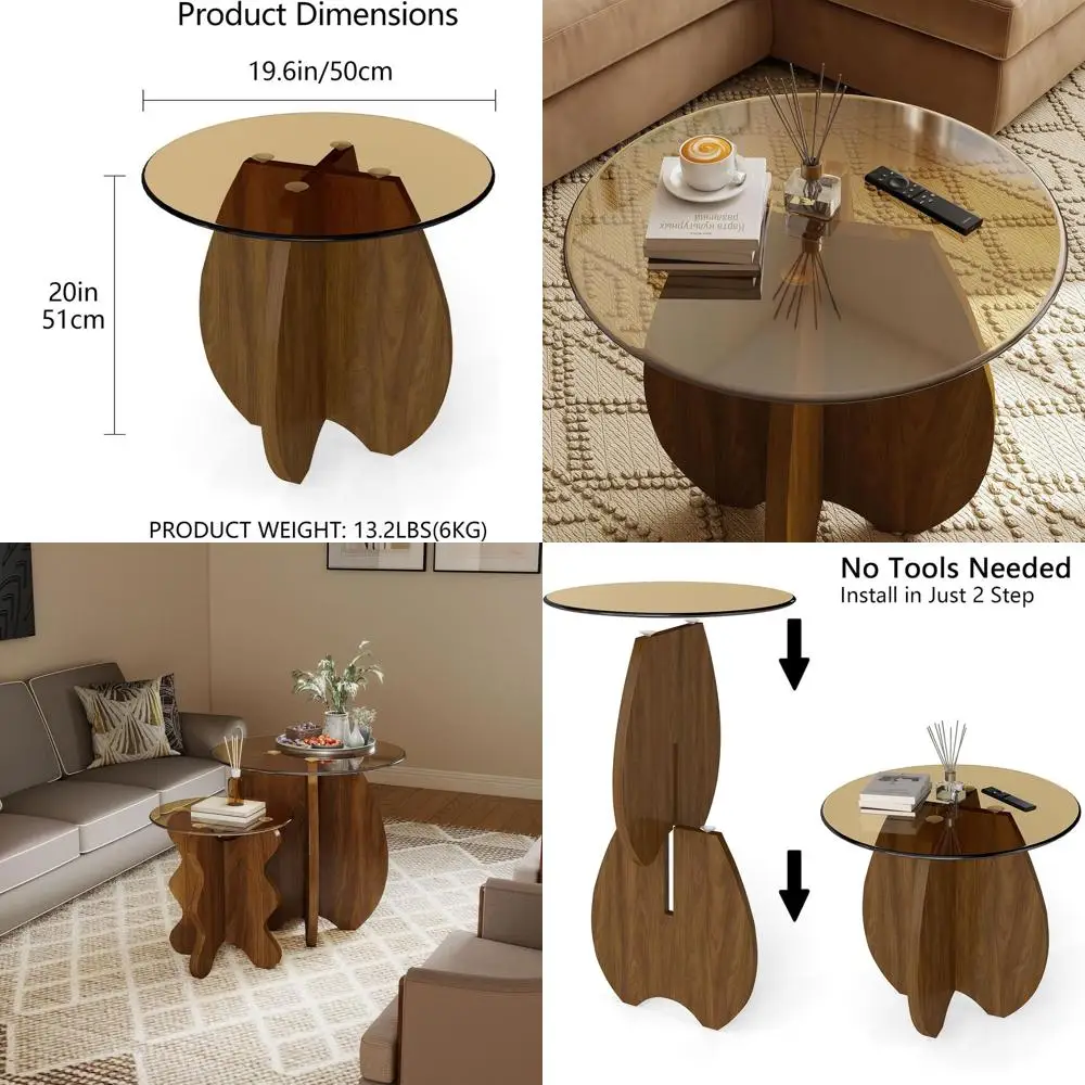 

Contemporary Round Side Table, Easy Assembly, Shell-Brown Finish for Living Spaces and Balconies