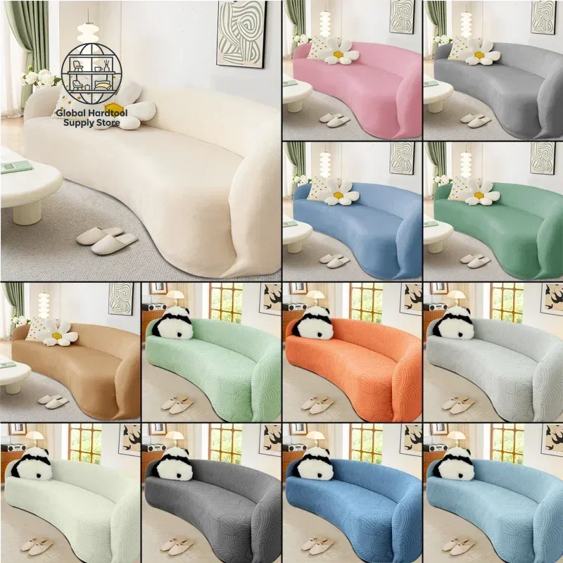 Shaped Semi-Circular Curved Sofa Cover Stretch Semi Circle Curved Couch Slipcover for Living Room, Washable Couch Slipcover