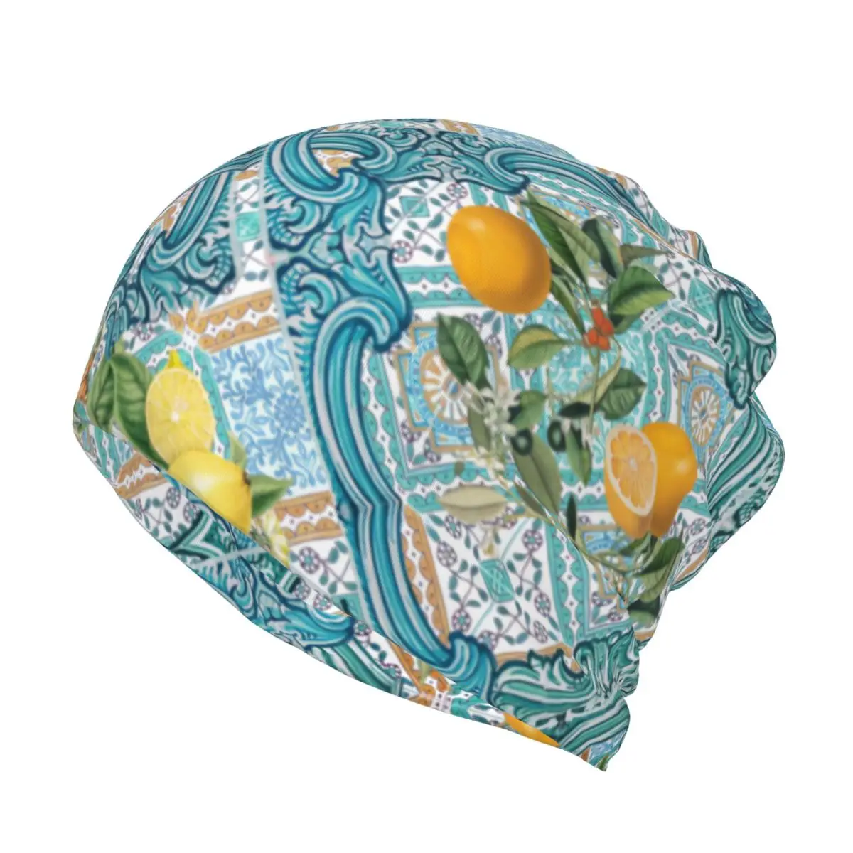 Custom Summer Citrus Lemons Fruit Sicilian Tiles Winter Skullies Beanies Cap Headband Neck Warmer Tube Scarf Face Bandana Gaiter