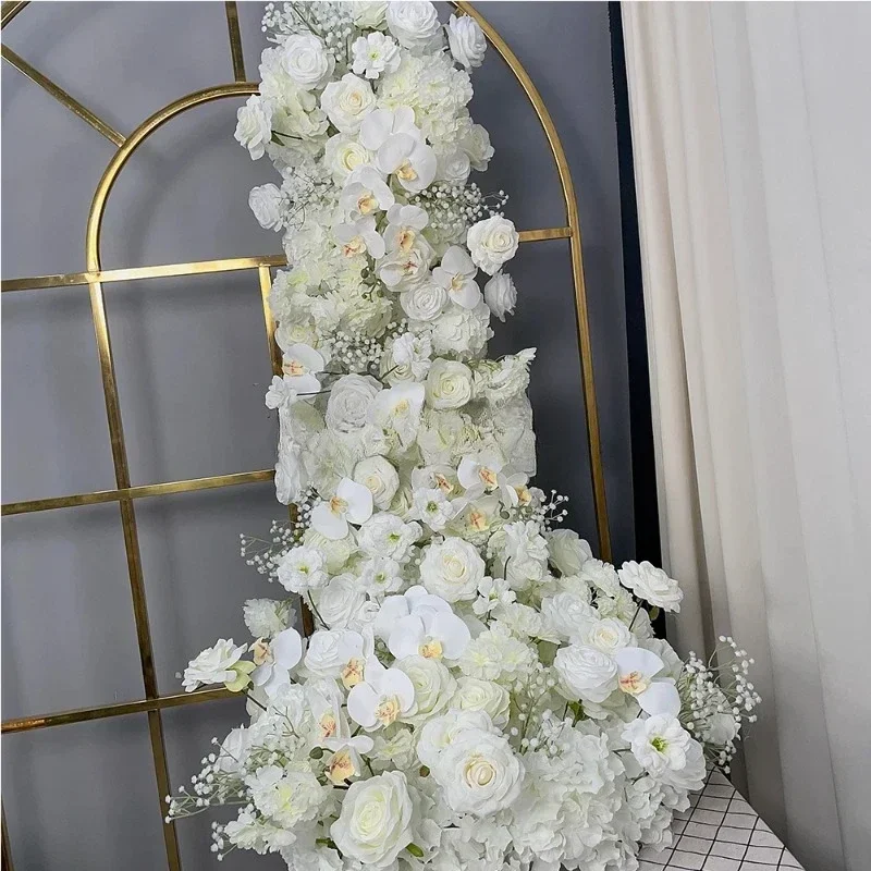 

Wedding Party Supplies White Rose Baby Breath Floral Table Runner Artificial Flower Panel Sweetheart Table Decoration Flower