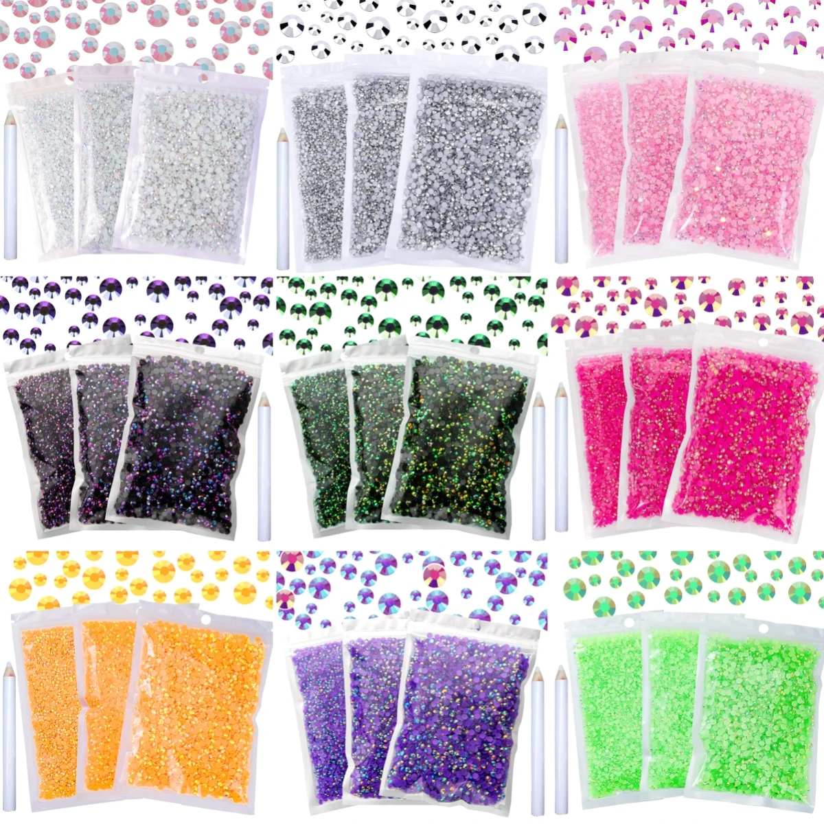 6000 Stück 2/3/4/5mm Flache Jelly-Harz-Strasssteine für DIY-Bastelarbeiten, Nagelkunst, Gesichts-Make-up, Nicht-Hotfix Bling-Kristalle, Edelsteine, Nagelcharms – Detail 7