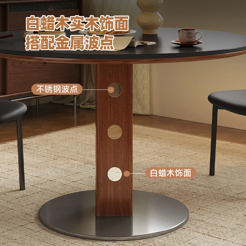 Full base plate rock slab dining table small apartment household medieval retro style round table negotiation table and chair