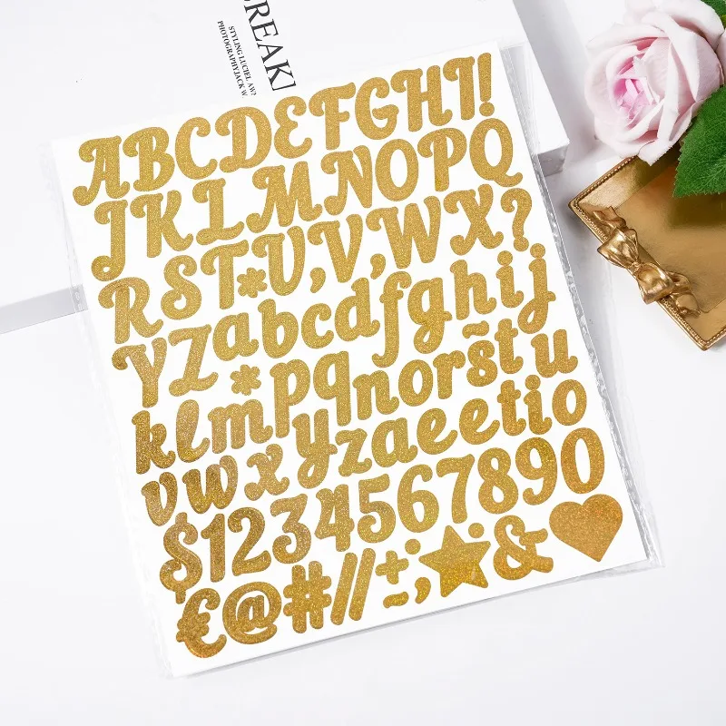 5-10 Sheets 1 inch Glitter Alphabet Letter Stickers Gold Silver Name Number Sticker for Scrapbooking Stanley Cup Mug Craft Decor