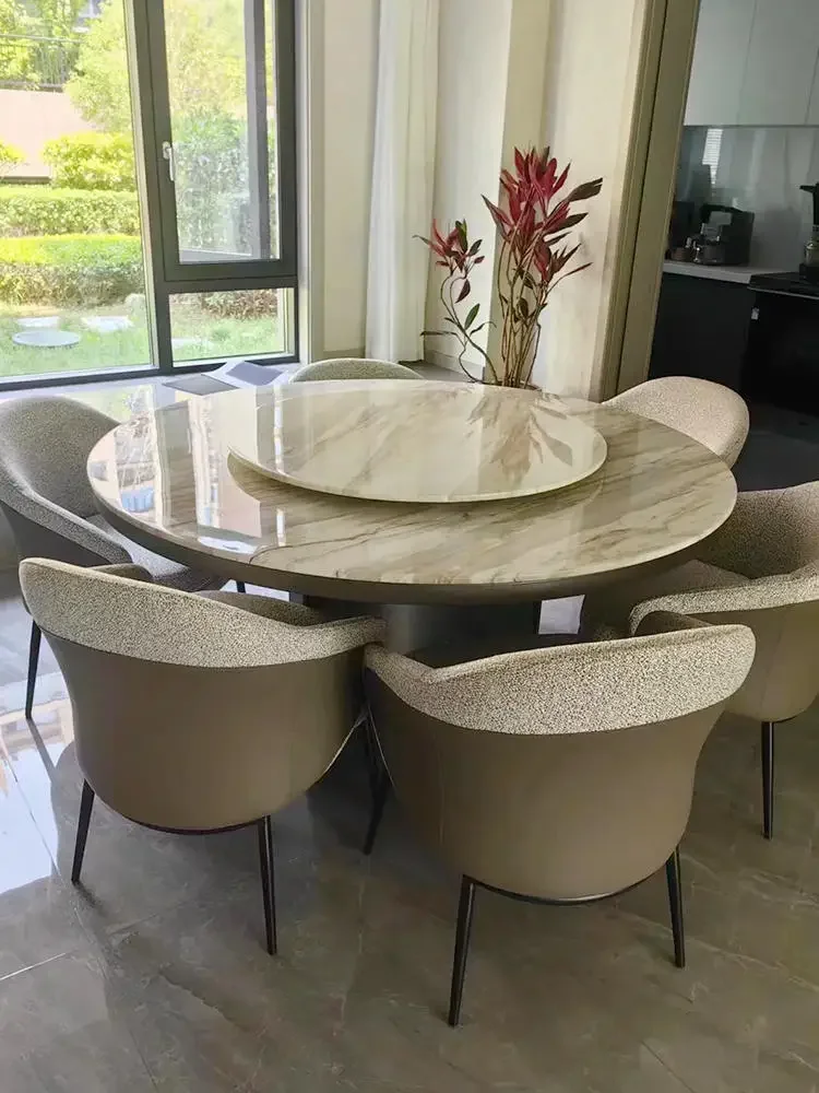 Jazz gold marble round table Italian minimalist light luxury fish maw gold luxury stone can be customized villa dining table