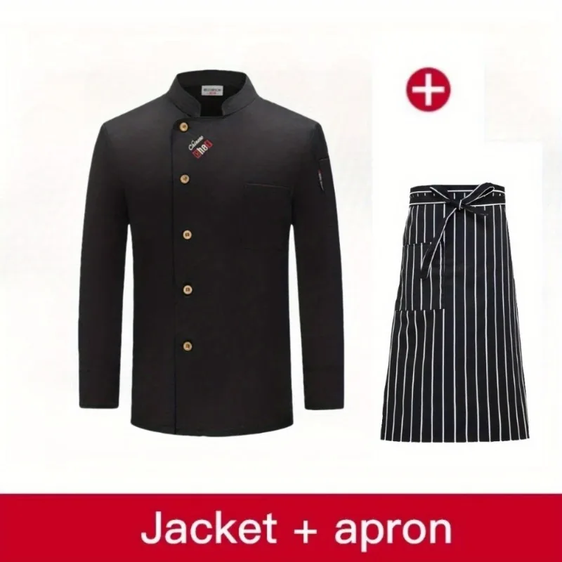 Conjuntos de 2 piezas de camisa de manga larga y delantal, uniforme de trabajo de Chef con mangas largas, uniforme de cocinero, ropa de cocina transpirable para panadería