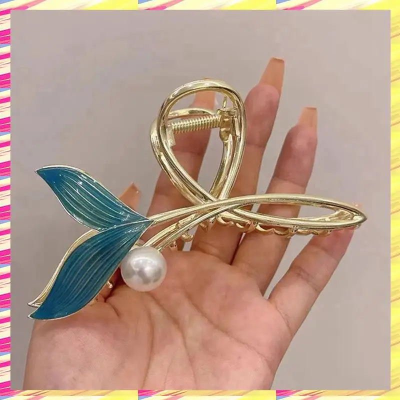 ABJJ Fermagli per capelli a coda di pesce blu Mollette per capelli con clip in metallo dorato Parti di ricambio per capelli grandi per donne e ragazze