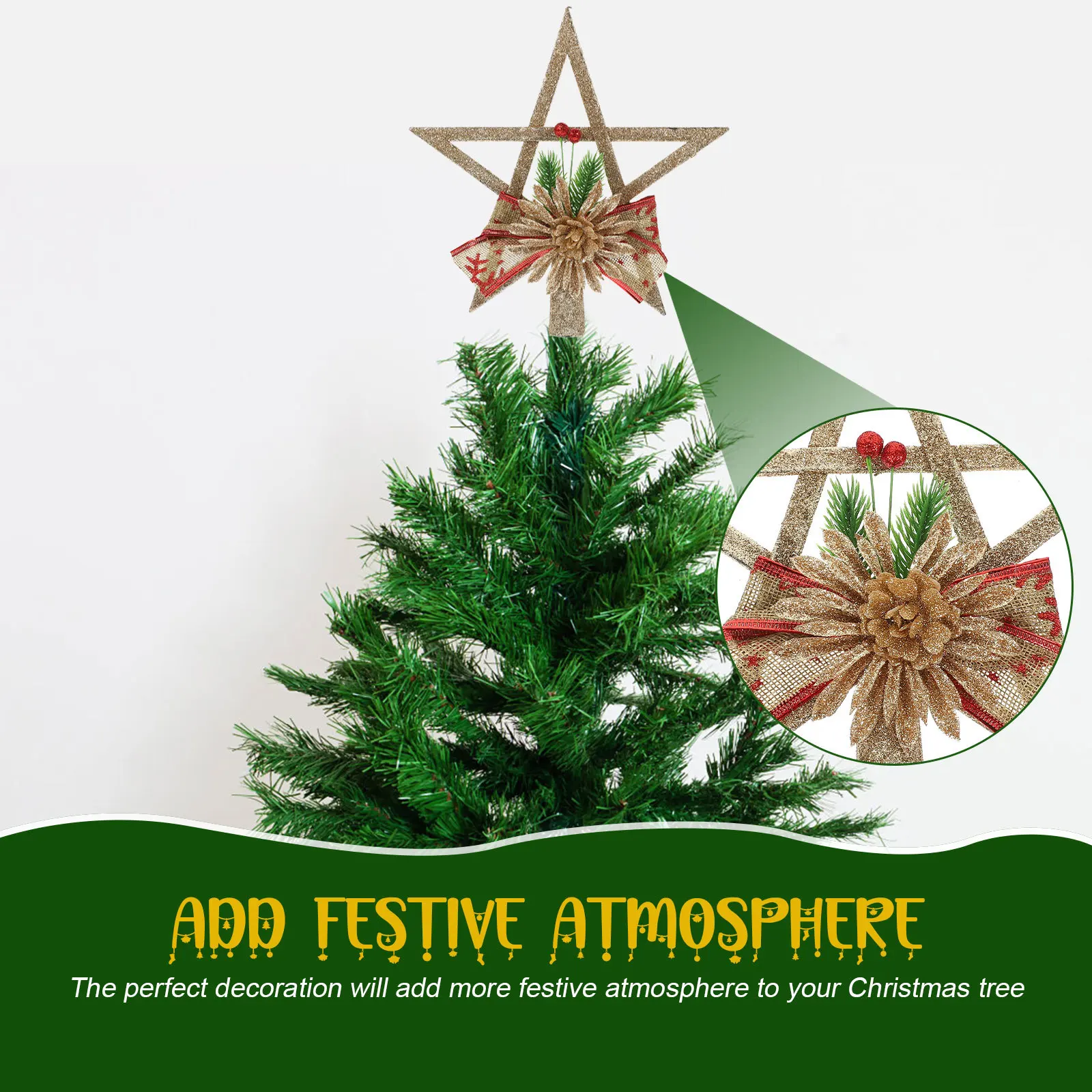 

Christmas Tree Treetop Star Exquisite Five-Pointed Star Decoration Xmas Tree Adornment Home Use Xmas Treetop Ornament