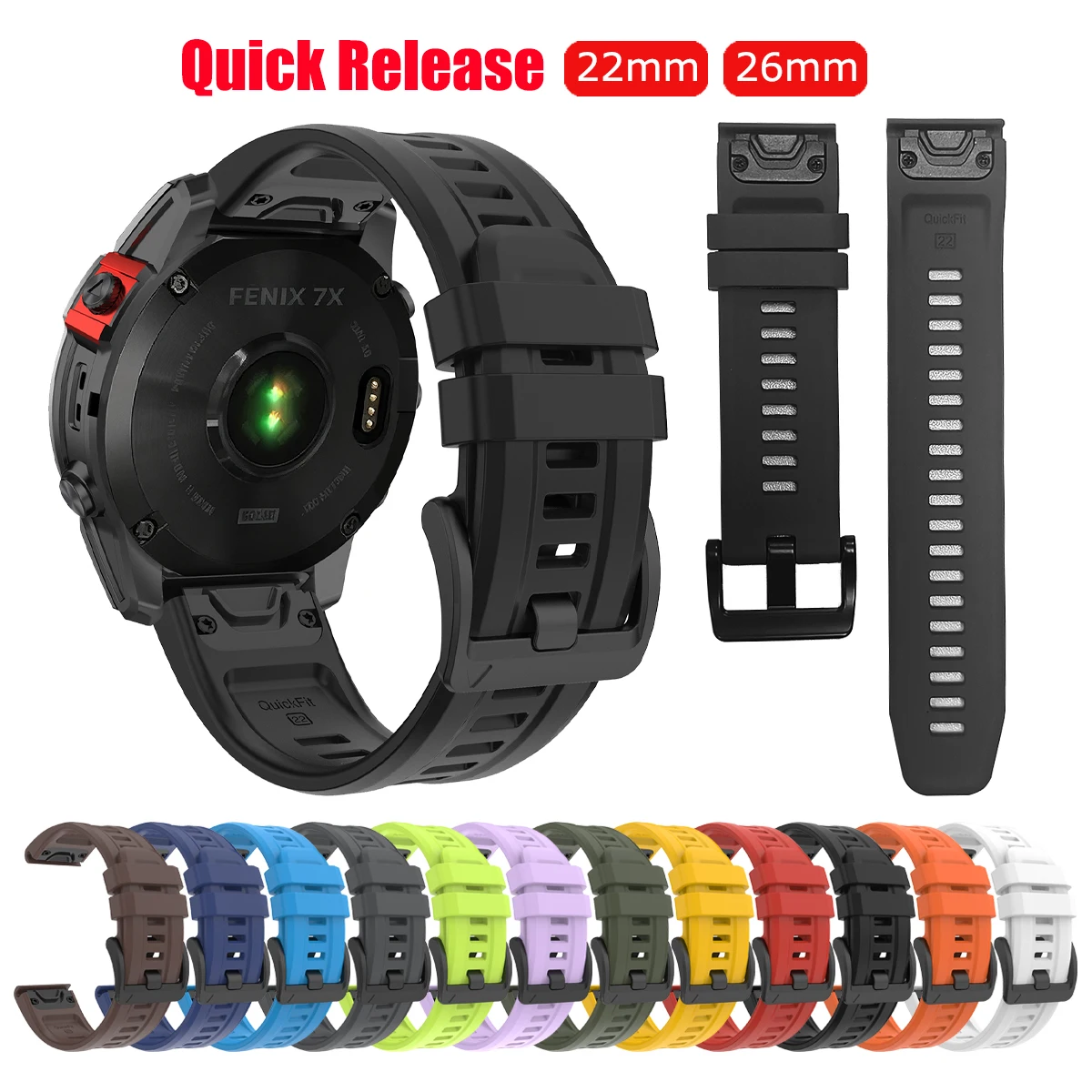 Quick Fit 26/22mm Silicone Strap For Garmin Tactix 8/Fenix 9 8 51mm 47mm Bracelet Garmin Enduro 3/Epix Pro/Instinct 3 Wristband