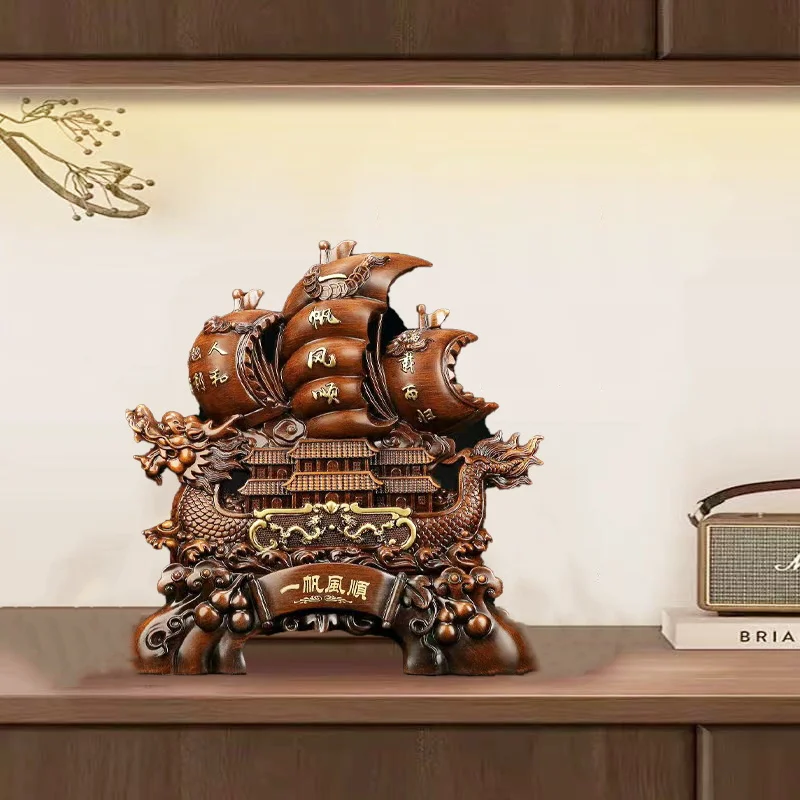 resin Loong Boat sailboat sculptures and figurines Home Living Room Office  Table decoration and accessories Wealth Luck  Decor