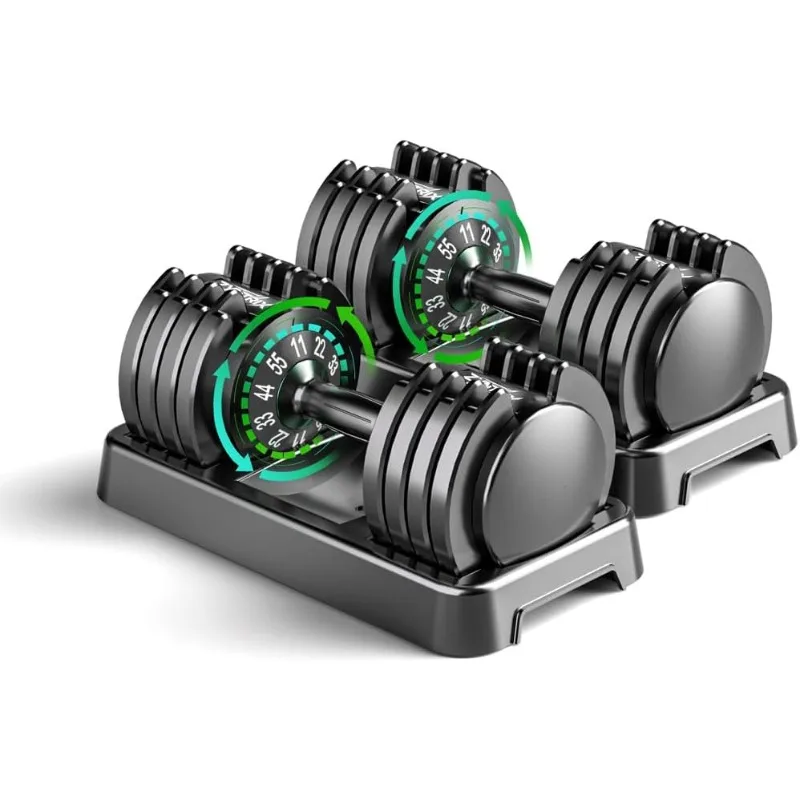 25/55lb Pair Adjustable Dumbbell Set, Adjustable Dumbbells Set of 2, 5 in 1/10 in 1 Free Weights Dumbbells Set with Anti-Slip