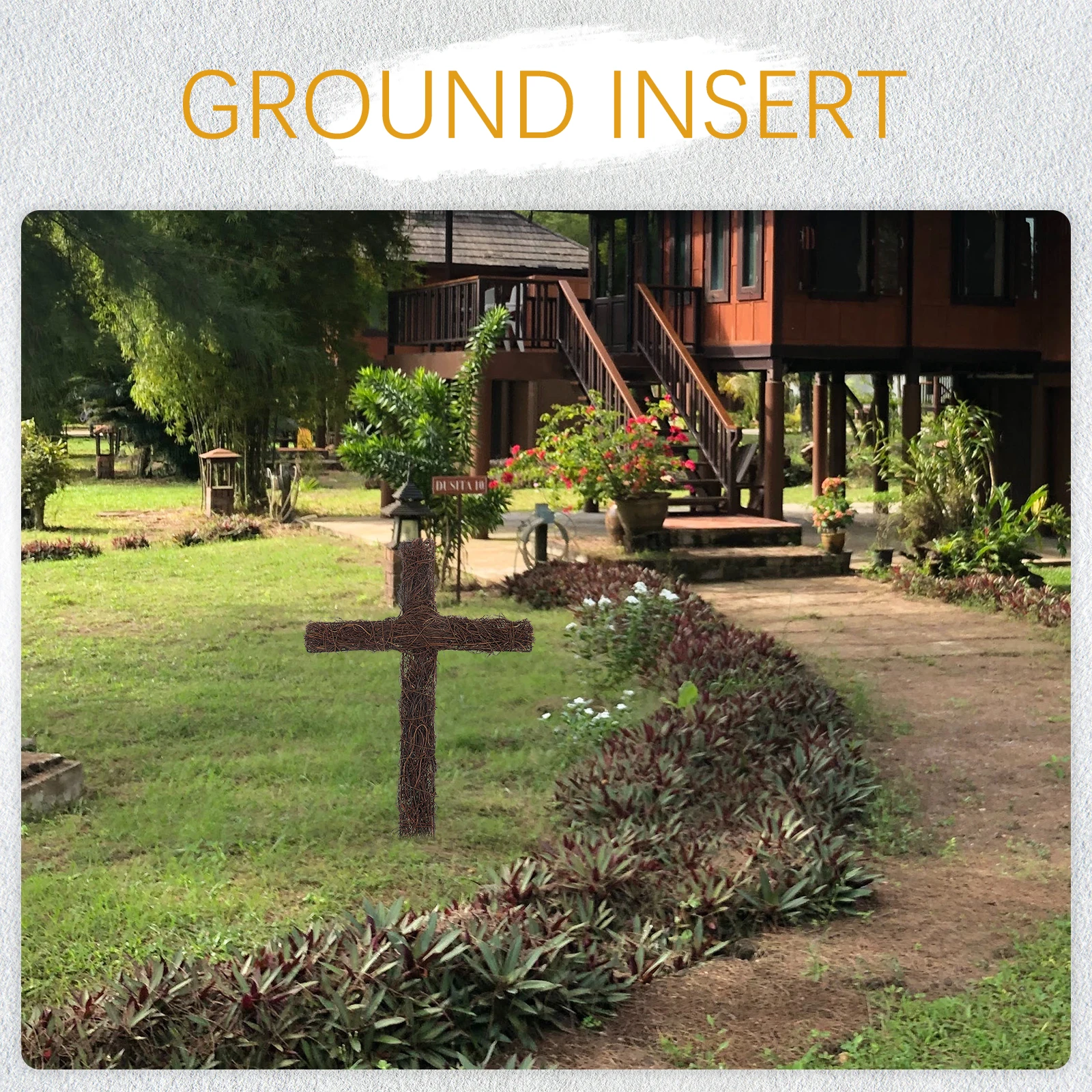 

Rattan Woven Cross Stake Decor For Diy Christmas Garden Decoration Religious Ornament Retro Pendant Outdoor Festival Wreath