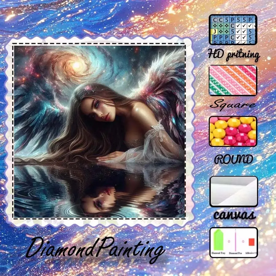 1 piece of 5D DIY flocking cloth, special drill, diamond painting kit, angel, universe, pattern mosaic, diamond art