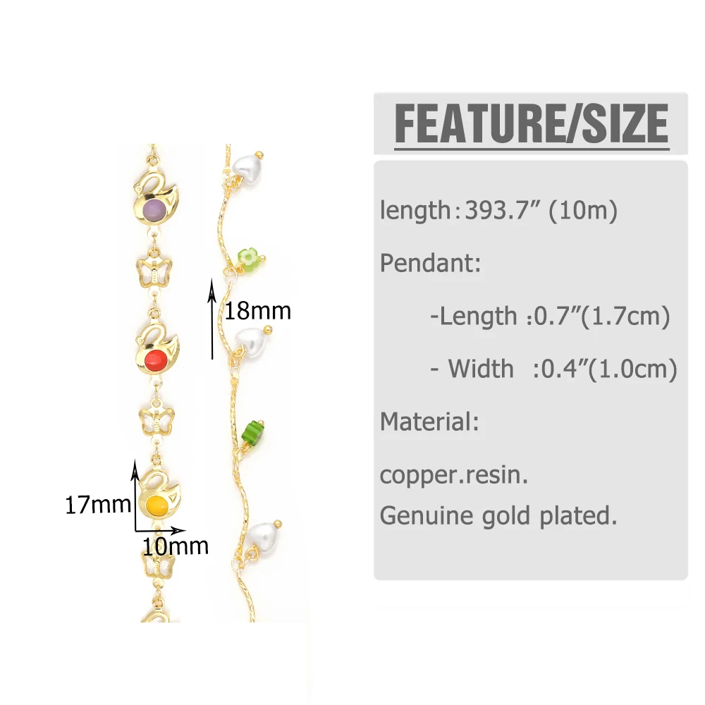 OCESRIO Trendy 10M Multicolor Resin flower Necklace Chain Copper Gold Plated Swan Butterfly Jewelry Making Findings cana213