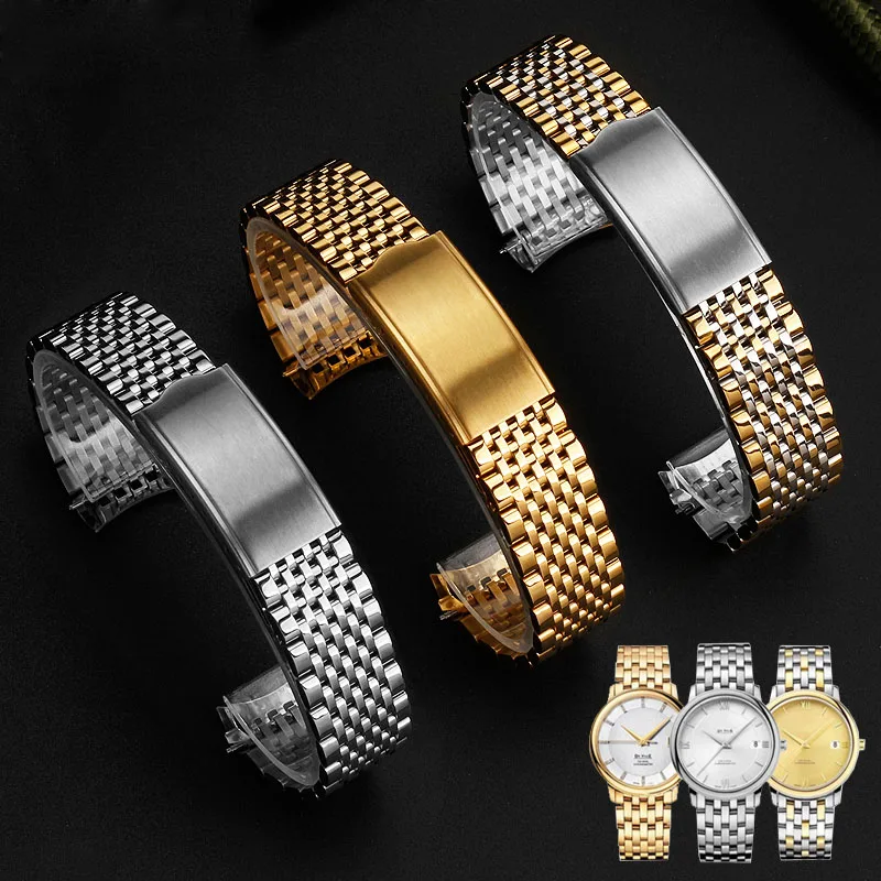 Curved end Watchband for Omega De Ville 424 Old Seamaster Stainless Steel Watch Strap 18mm 19mm 20mm Men's Bracelet accessories