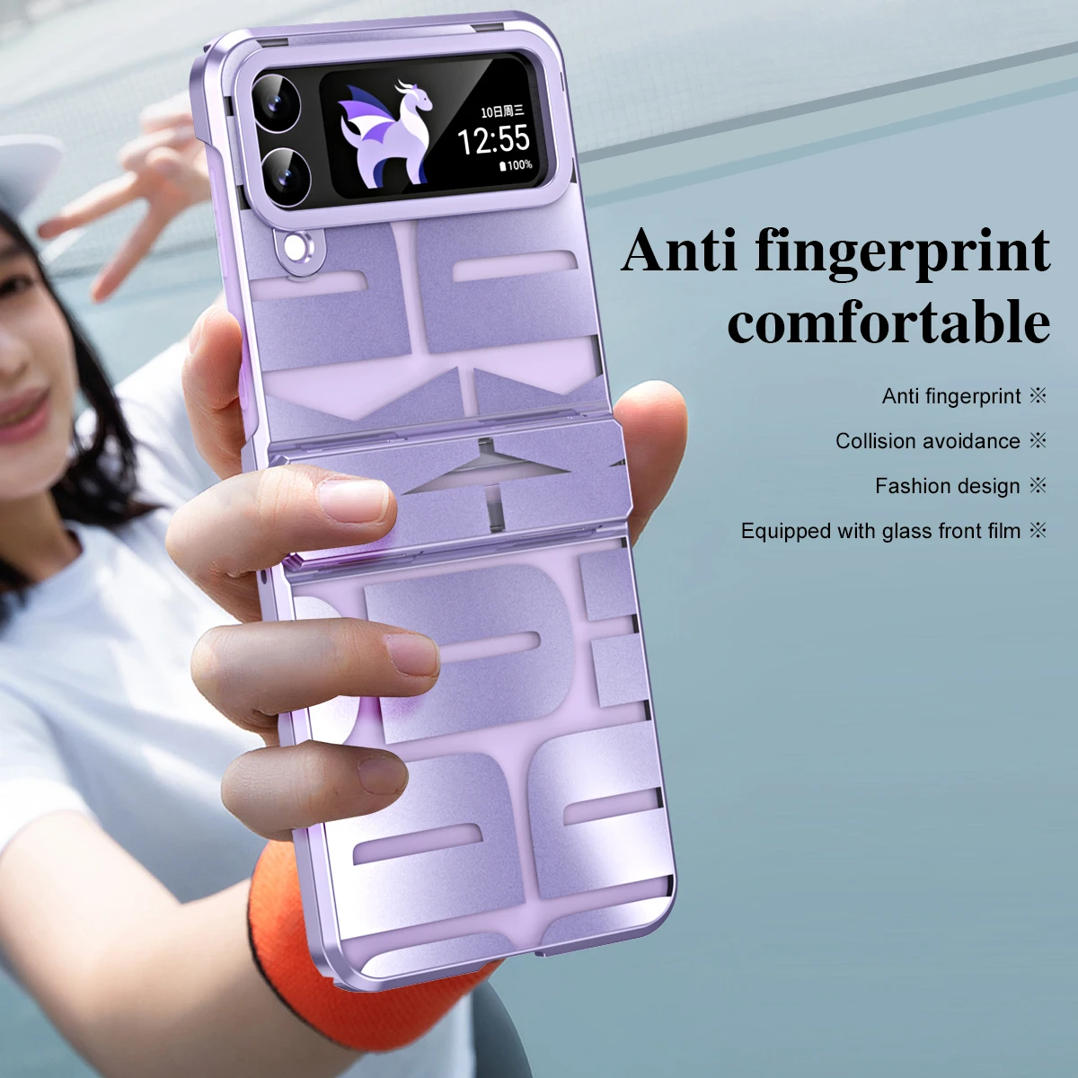 

Letter Case For Samsung Z Flip 3 Luxury Plating Transparent Flip 4 Case Shockproof And Anti-fall Equipped With Glass Front Film