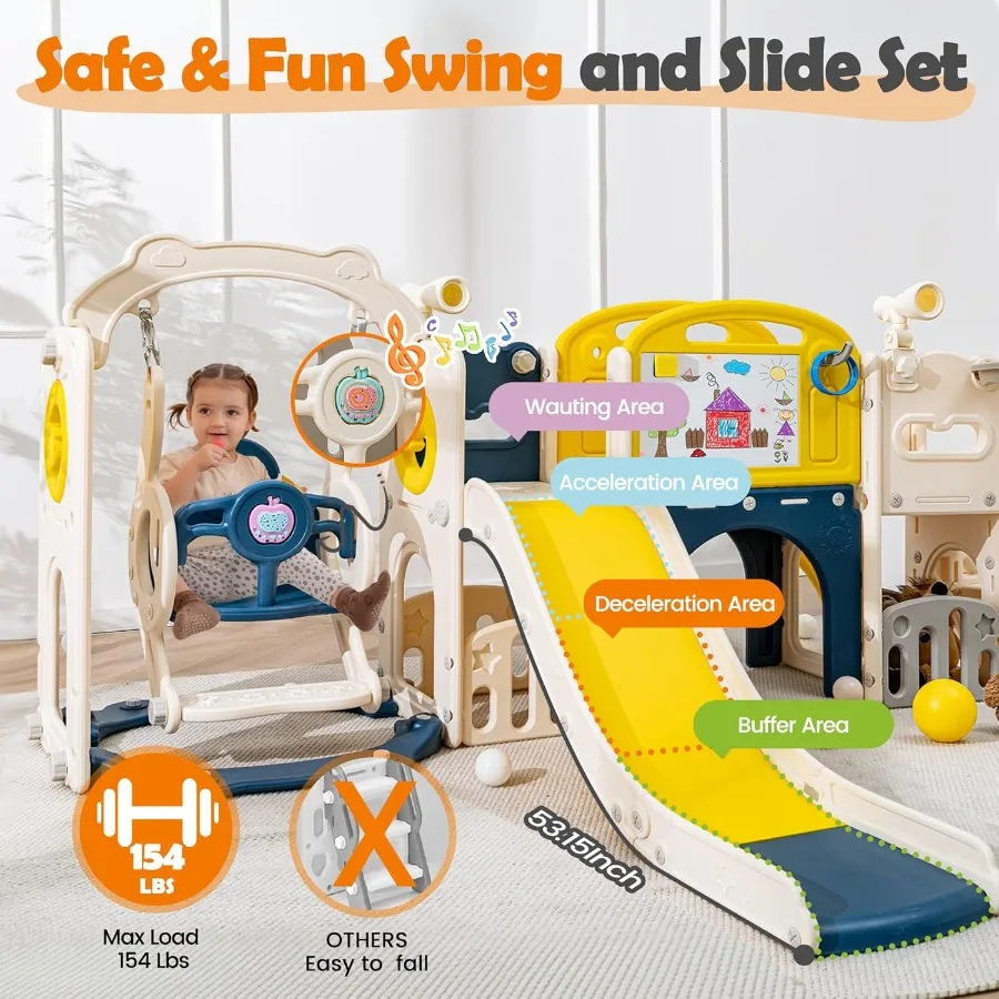 مجموعة لعب كبيرة 12 في 1 متأرجحة ومنزلق للأطفال الصغار بعمر 13 عامًا ملعب داخلي خارجي مع نفق كرة سلة متسلق S #4
