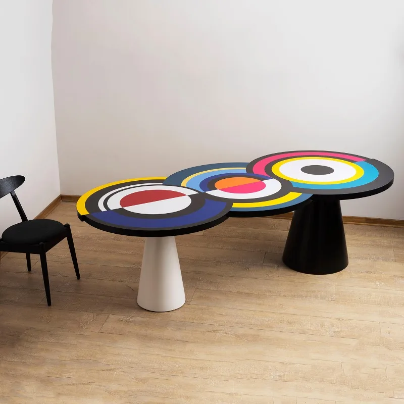 Art color hand-painted bullseye round dining table FRP painted simple living room villa dining room table