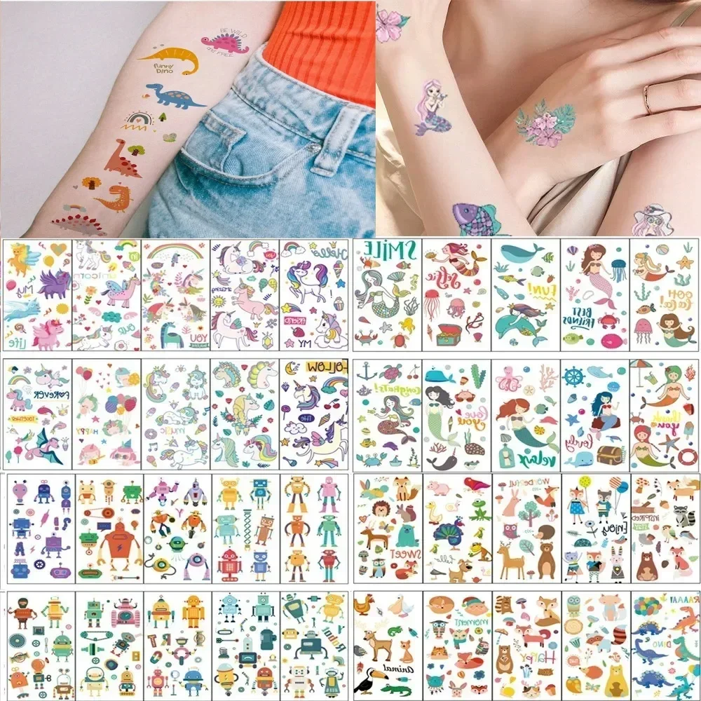 10pcs/lot Waterproof Tattoo for Girls Boys Robot Halloween Animal Boat Disposable Child Tattoo Sticker Decor  Hand Clavicle Face