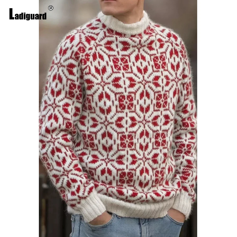 Mens Elegant Leisure Casual Knitted Sweaters Europe Style 2026 New Classic 3D Print Jumpers Men Slim Comfy Basic Pullovers Homme