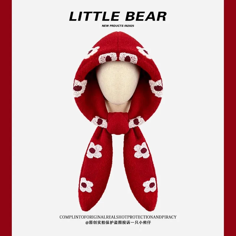 

Корейские милые цветочные жаккардовые дизайнерские шапки-балаклавы для женщин, осенне-зимняя повседневная теплая универсальная индивидуальная шапка-бомбер