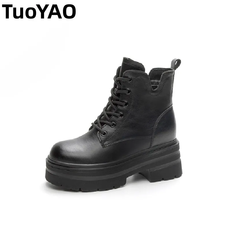 

Women’s Platform Ankle Boots 8cm Chunky Heel Hidden Wedge Short Motorcycle Riding Style Buckle Boots For Fall Winter