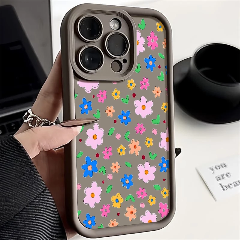 

Soft Silicone Case For iPhone 16 Pro Max Case for iPhone 15 14 13 12 11 Pro Max 16e Shockproof Bumper Small Flowers Phone Cover