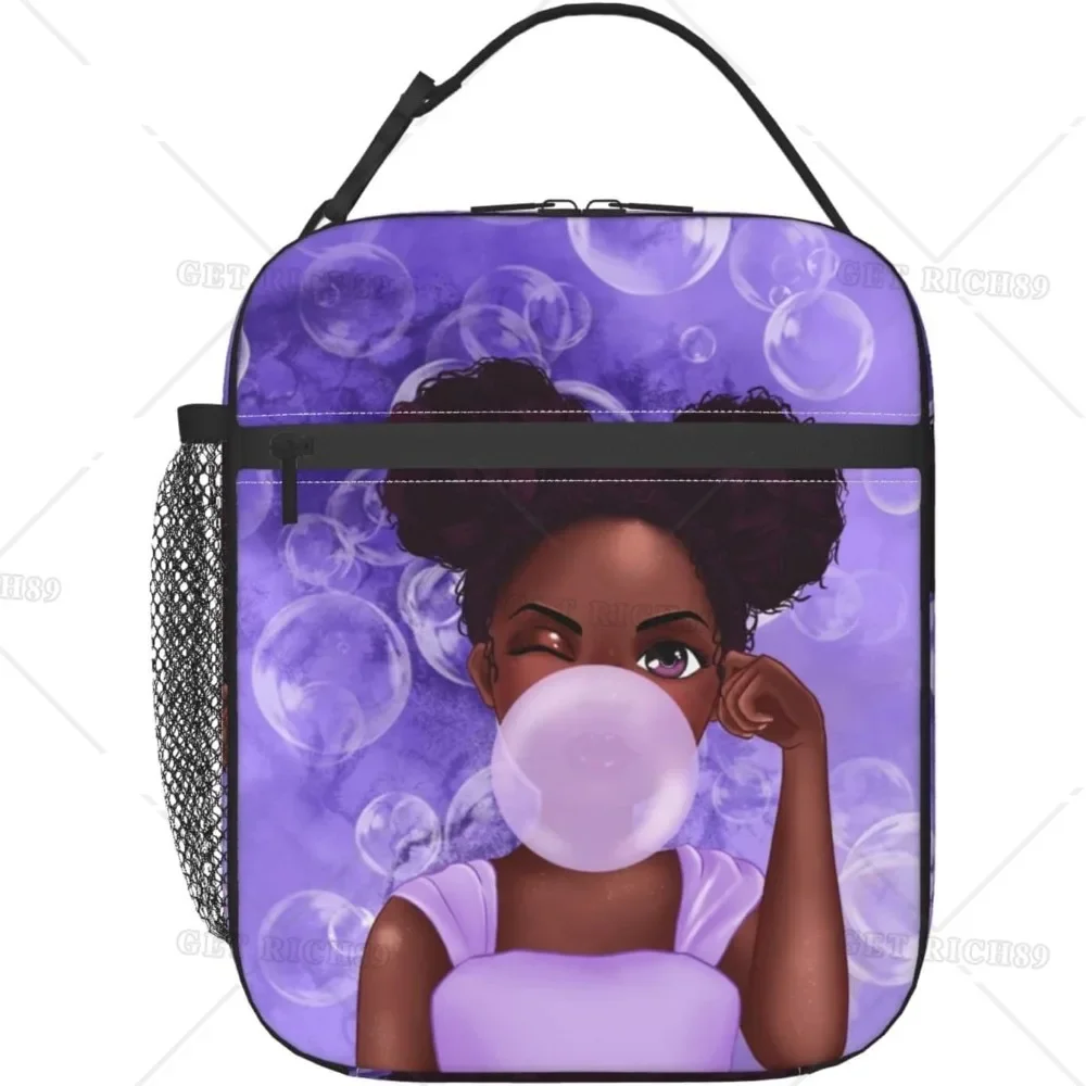 

Изолированная сумка для обеда с принтом афро-женщин для мужчин и женщин, толстая алюминиевая водонепроницаемая коробка для завтрака с карманом для работы