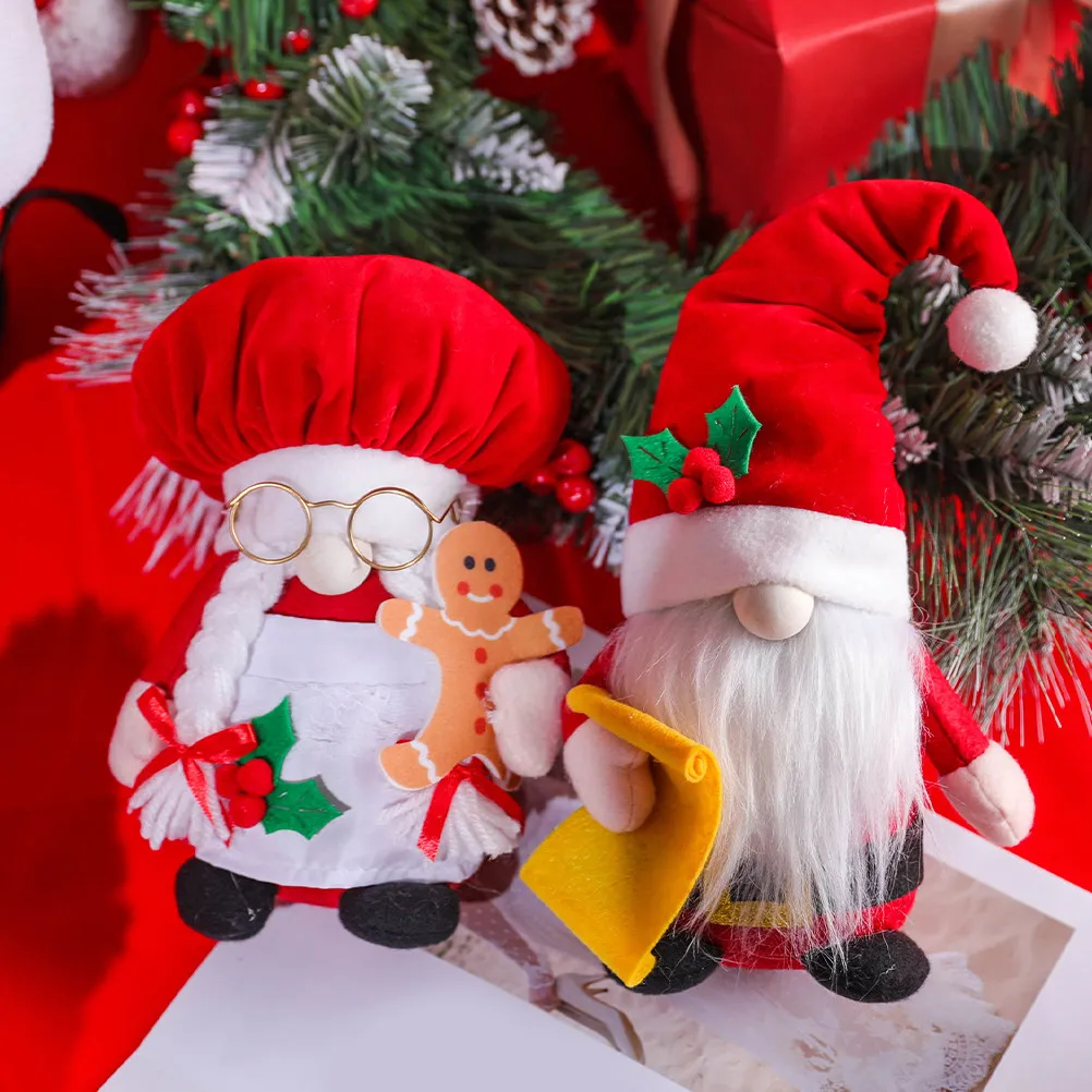 2Pcs Adorable Christmas Gnome Decor Set for Home Office Desk Sofa Window Xmas Party Bar Shop Window Garden Festive Centerpiece