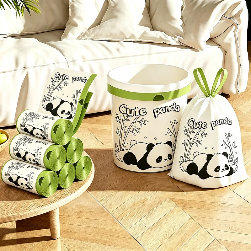 Cute panda print Tear-free garbage bags home portable Kitchen dormitory enlarged and thickened plastic bag