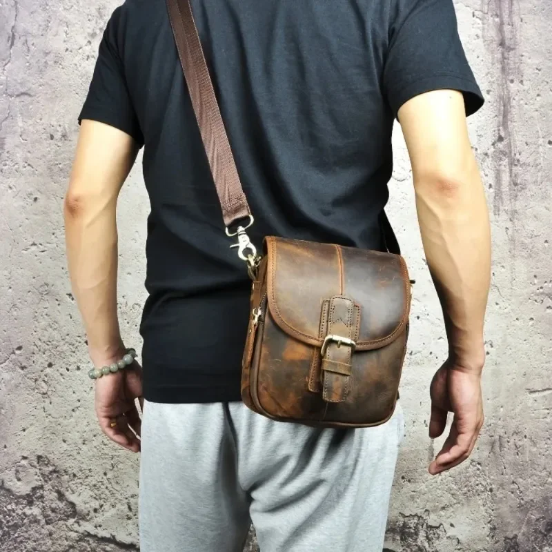 Men's Vintage Crossbody Bag - Top Grain Cowhide Waist Pack for Outdoor Travel Durable Crazy Horse Leather Fanny Pack