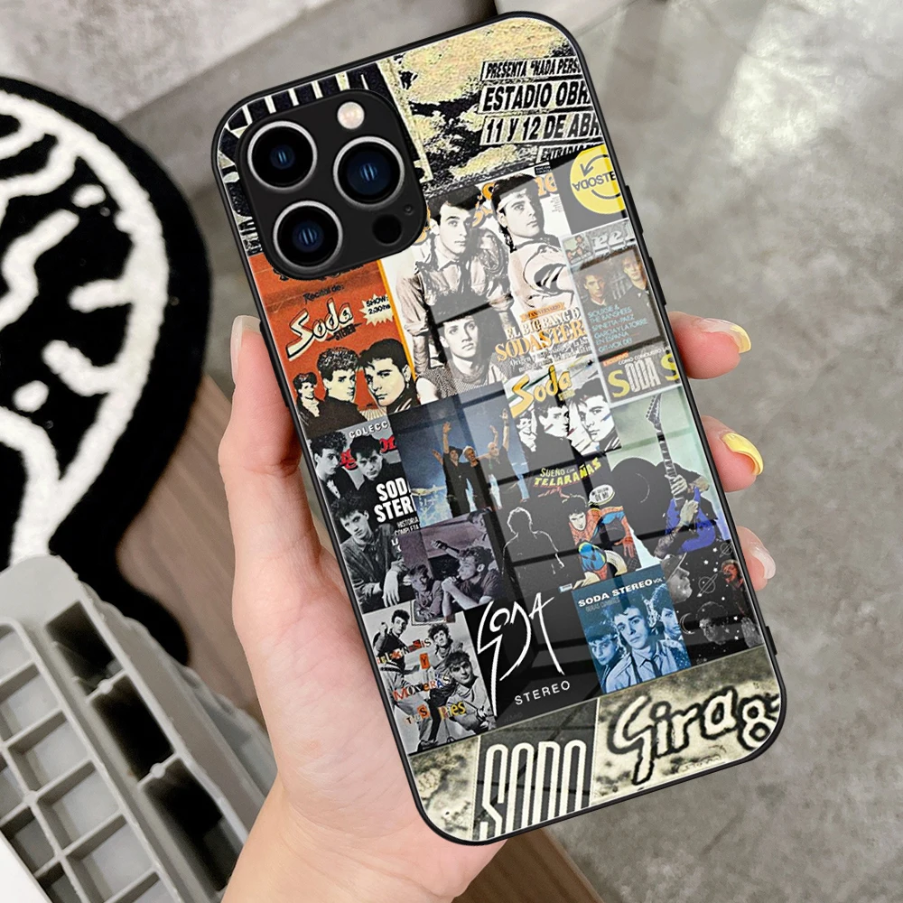 For Iphone 14 SODA STEREO Band Phone Case Glass for IPhone 13 14 12 11Pro XR XS MAX 14 Plus SE Pro Design Glass Covers