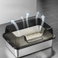 Stainless Steel Cat Litter Box with Lid and Scoop for Big Cat XL Metal Litter Pan Tray with High Wall Sides Enclosure Non-Sticky