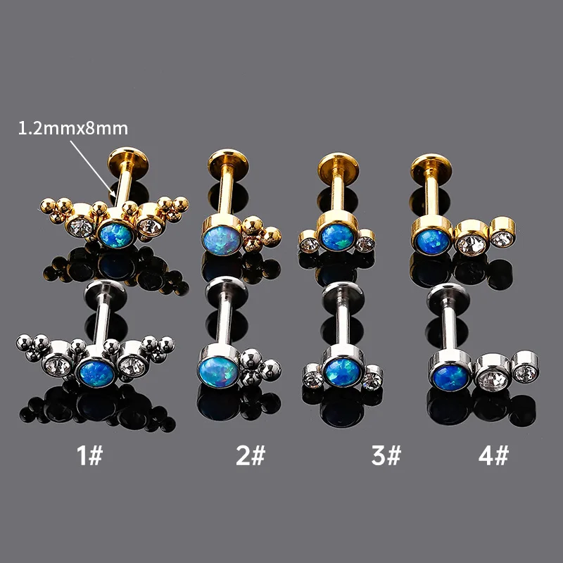 

1PC Stainless Steel Piercing Cartilage Earrings Ear Stud Internally Threaded Lip Labret Nail Opal CZ Helix Conch Body Jewelry