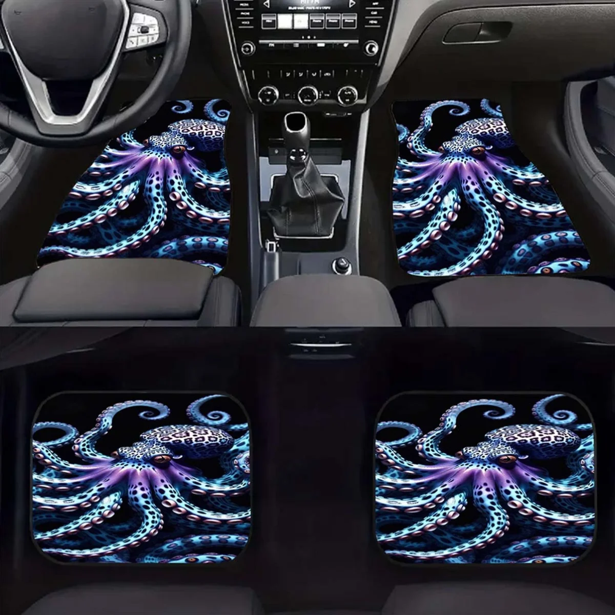 Octopus Pattern Car Floor Set: Absorption, Anti-Slip, Anti-Stain, Suitable Front And Rear Seats- Protects Car Interior, Decorat