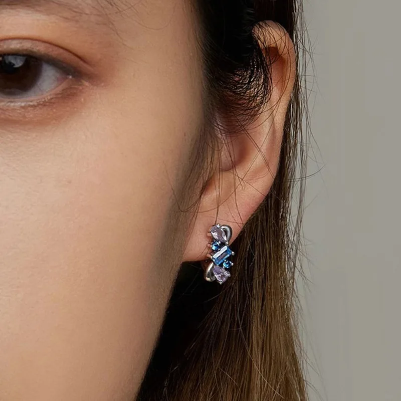 New Trendy Daily Commuting Simple Square Water Drop Zircon Ear Buckle Women's Design Sense Personalized Minimalist Jewelry