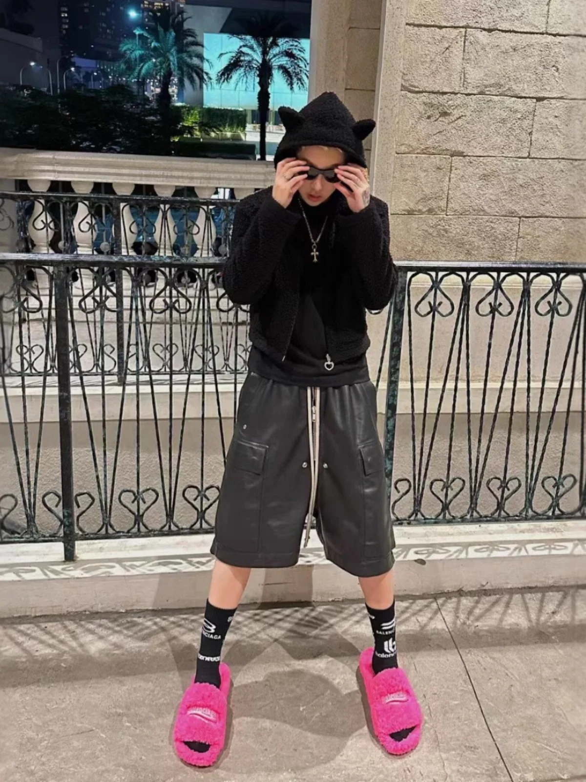 شارع العليا الظلام RO نمط الجلود واسعة الساق السراويل الرجال الظلام نمط عمال متعدد جيب دراجة نارية الصبي خمسة أرباع السراويل #5