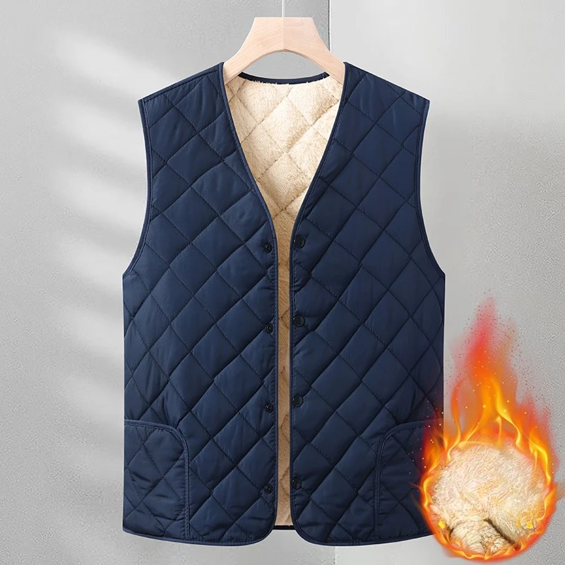 Autumn Winter Clothing for Middle-aged Elderly Men with Warm Insulation Plush Vest for Wearing Inside Outside Breathable Vest