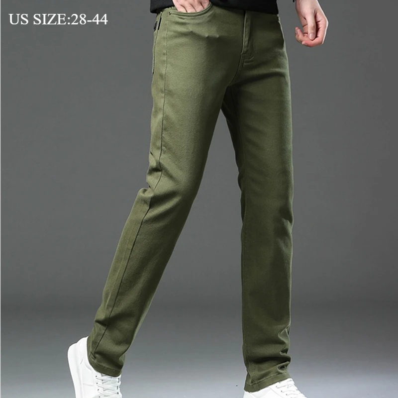 

Denim Jeans For Boys Men Army Green Plus Size 40 42 44 Slim Fit Stretched Black Trousers Cowboy Straight Casual Spring Pants