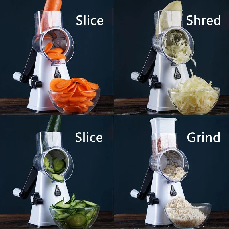 3-in-1 Kitchen Multifunctional Drum Vegetable Slicer Hand Cranked Household Cutter Potato Slicers Rotating Planer Kitchen Slicer