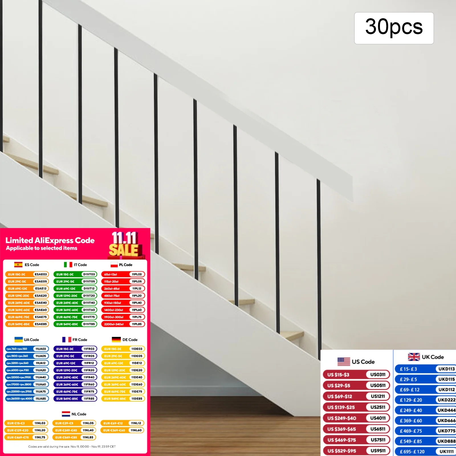 

30pcs 44in Black Iron Balusters for Staircases, Decorative Metal Staircase Spindles, Straight Round Tube 16mm