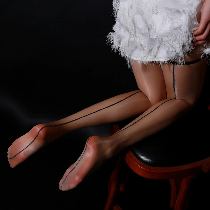 

Retro Cuban Heel Back Line Stockings 1D Oil Shiny Thigh High Medias Women Sexy Thin Transparent Stockings For Garter Belt