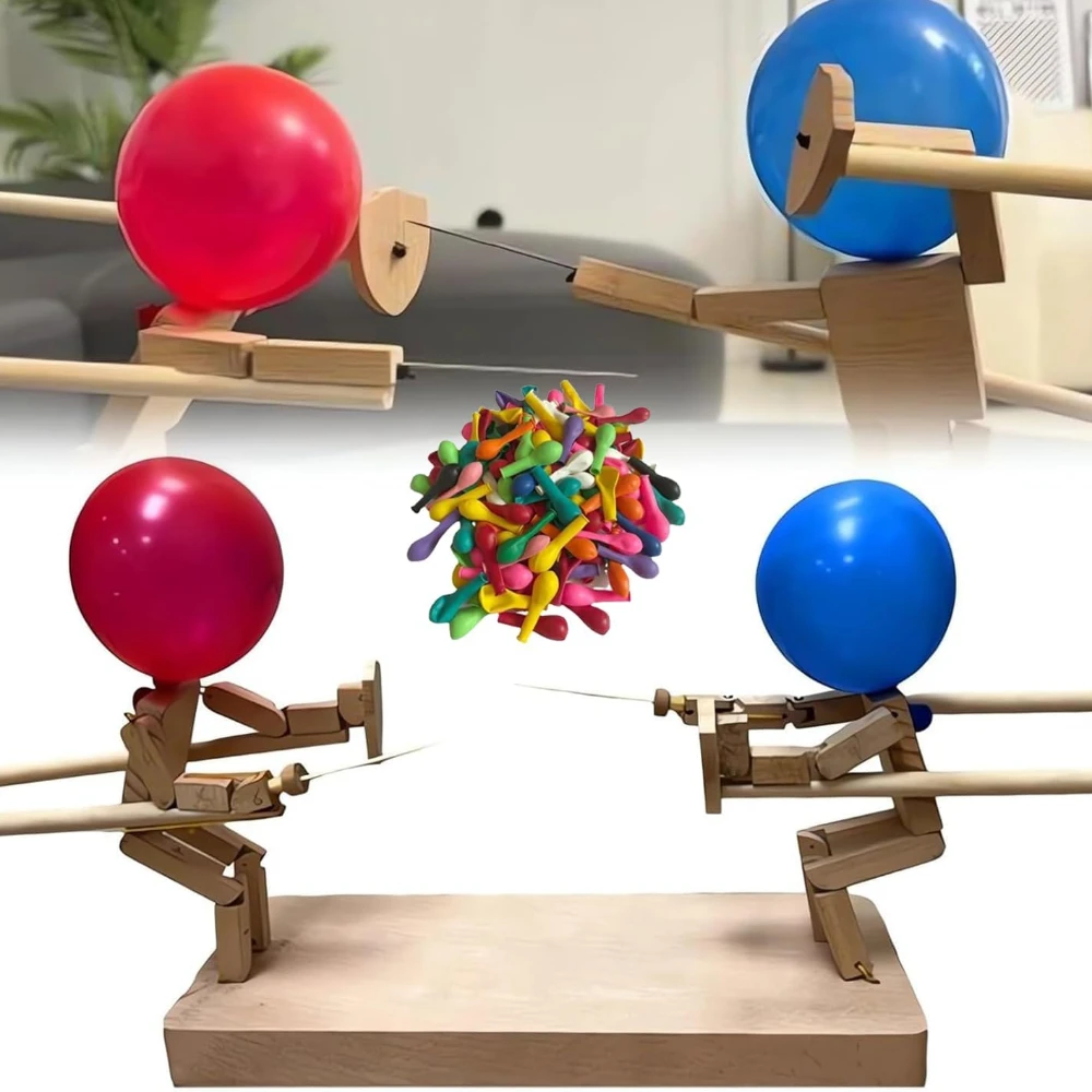 Balloon Bamboo Man Battle,2024 New Pop The Balloon Game,Fun Wooden Bots Battle Game for 2 Players,for Family and Kids,Party Game