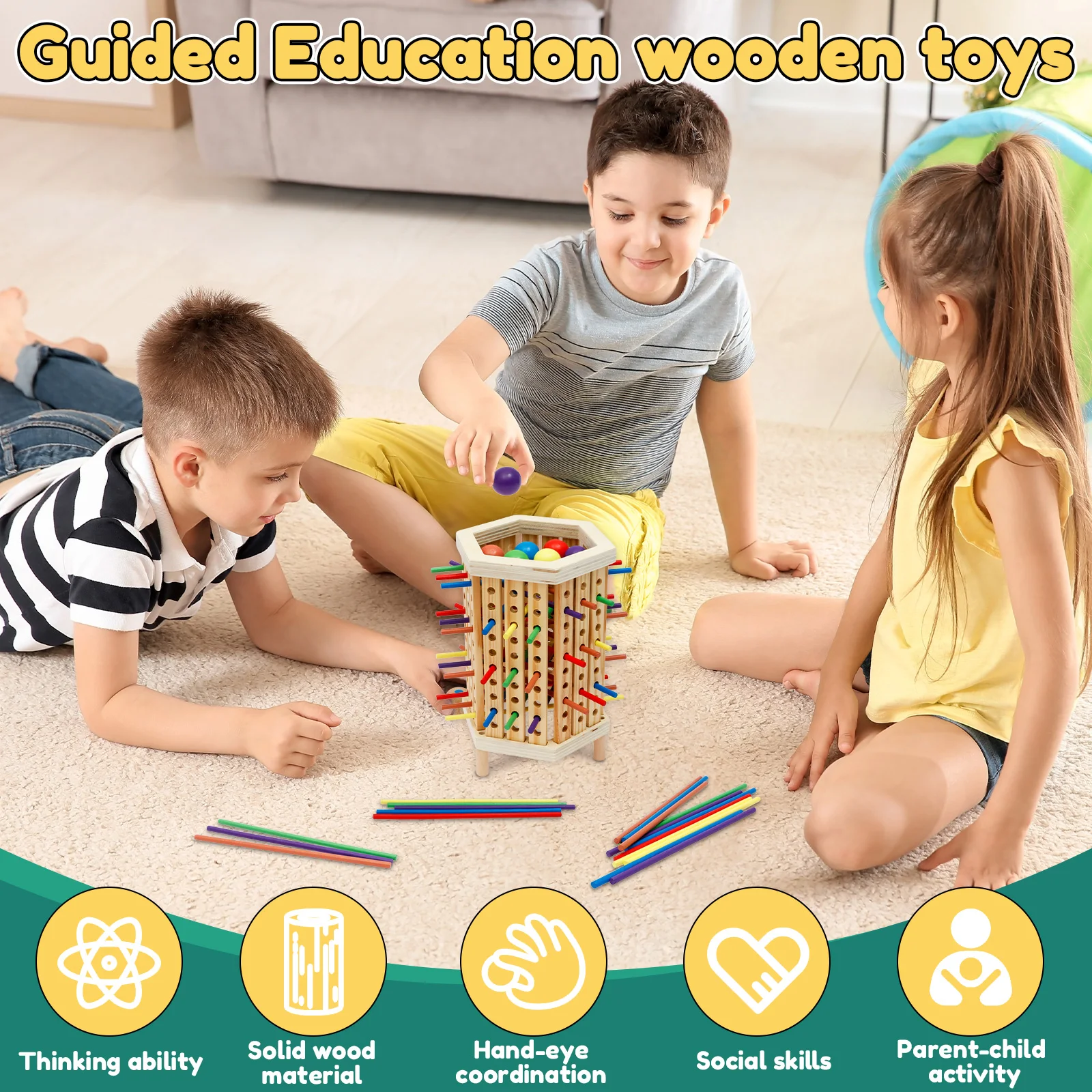 Kid Montessori Sensory Fine Motor Skills Toy Color Cognitive Learning Counting Sticks Game Educational Kids Balance Wooden Toys