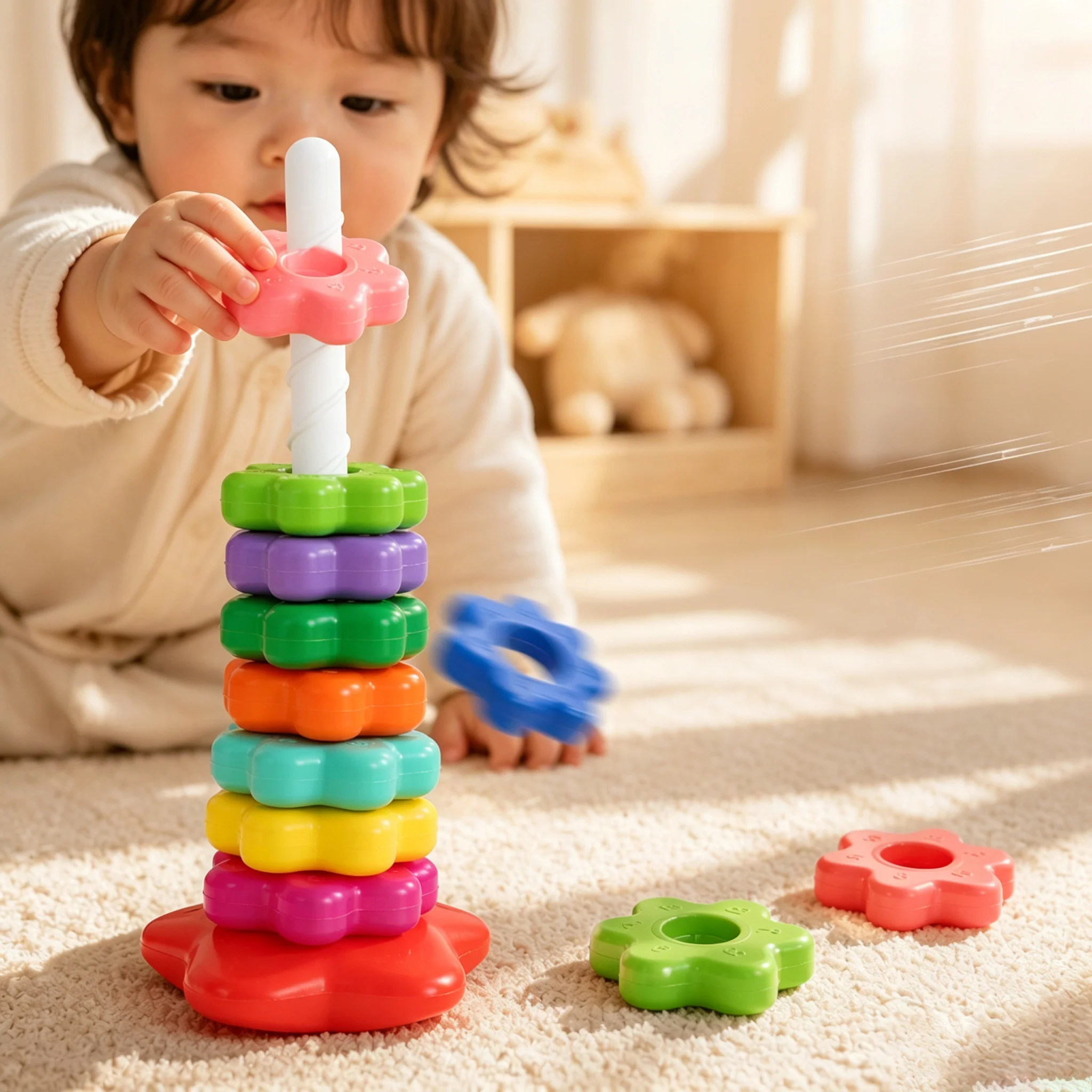 Baby Rotating Rainbow Tower Montessori Stacking Puzzle Toys Safety Early Educational Children's Toys Christmas Birthday Gifts